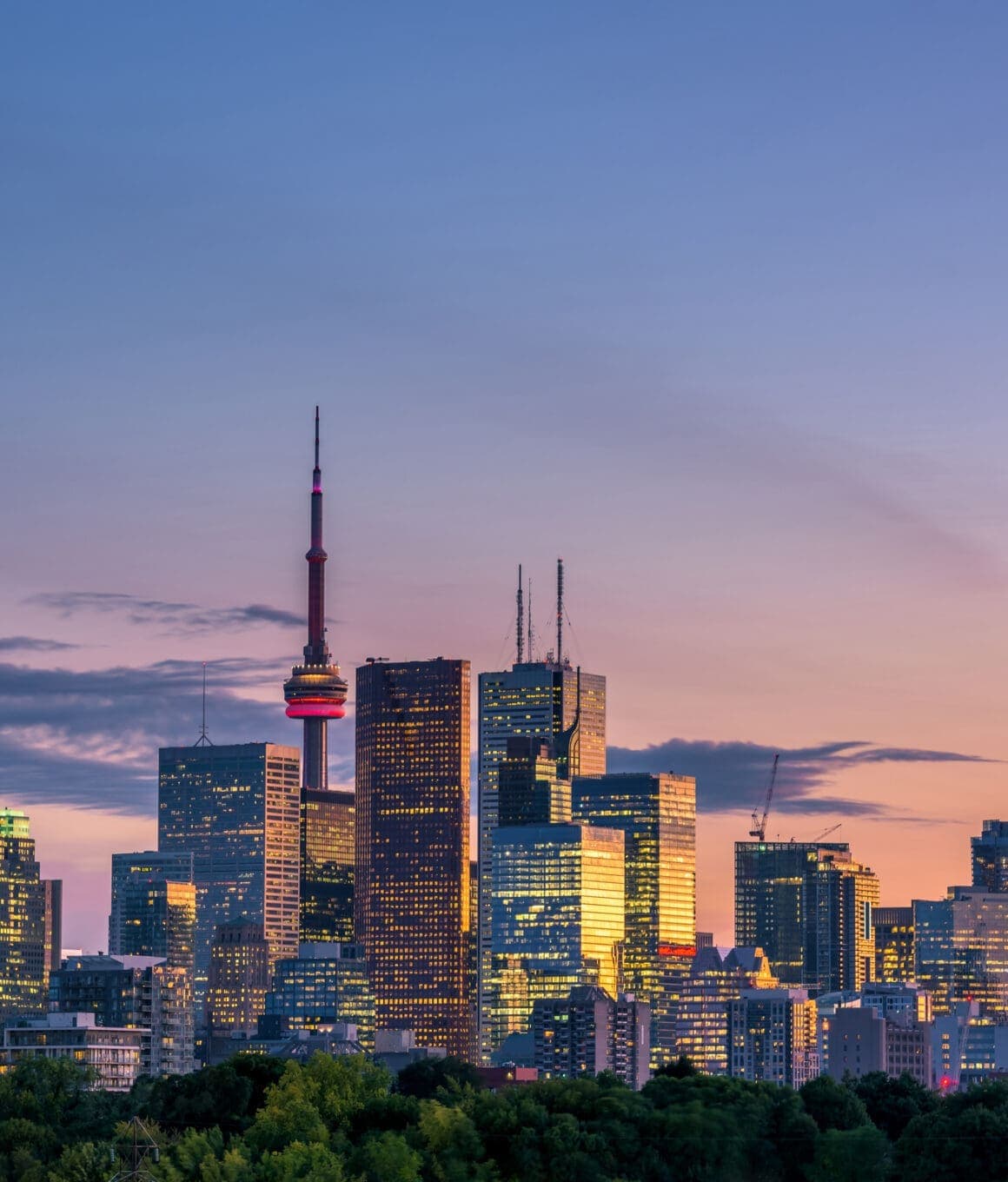 Toronto city view from Riverdale Avenue at night. Ontario, Canada